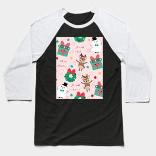 Cute deer and snowman with Christmas elements vector seamless pattern Baseball T-Shirt